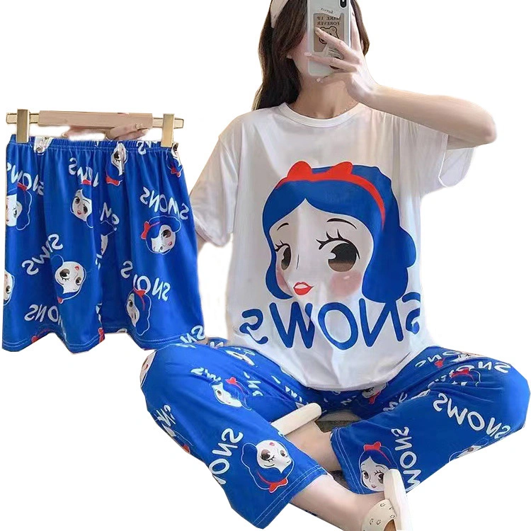 Cartoon Cute Crewneck Outer Wear Three-Piece Set Home Pajamas Leisure Wear Nightdress