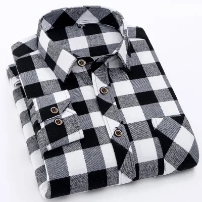 Original Oficina Causal Slim Fit Avión Terciopelo Otoño e Invierno Grueso Fleece Plaid Camisa de manga larga para hombre