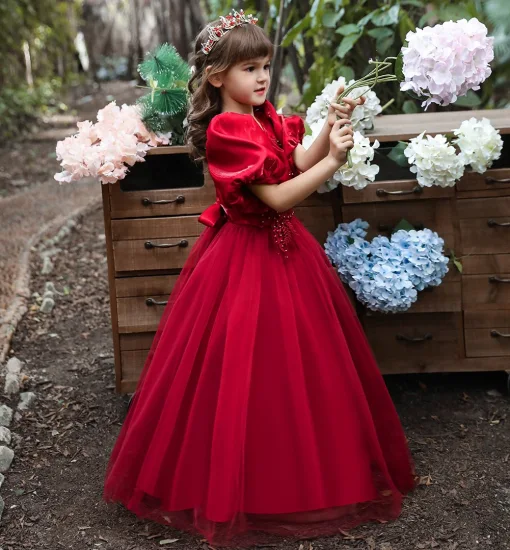 Ropa de diseñador para niños Ropa para niños con cuello en V Ropa de manga corta Vestidos de fiesta de noche para niña de las flores