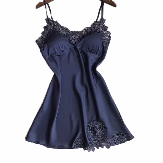 Pijamas transpirables de verano para mujer, camisón con tirantes de encaje, lencería Sexy, pijama con cuello en V y espalda descubierta, camisón de Color sólido