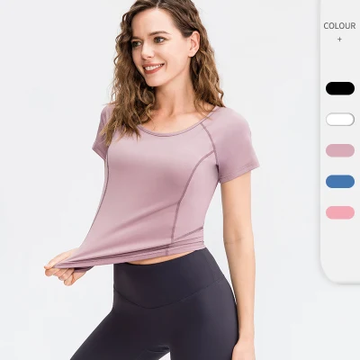 Comercio al por mayor de alta calidad de la llanura blanca transpirable blusas y camisas de mujer Yoga Top ropa deportiva