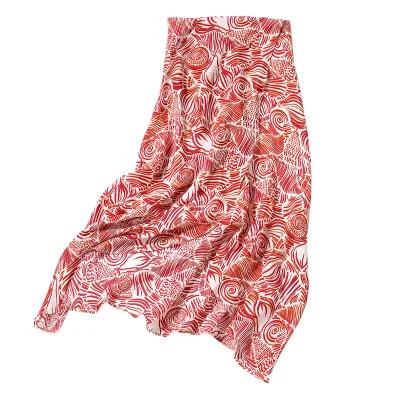 2022 Summer New Women's Red Printing High Waist Mulberry Silk Slim Fit Hip Fishtail falda de longitud media